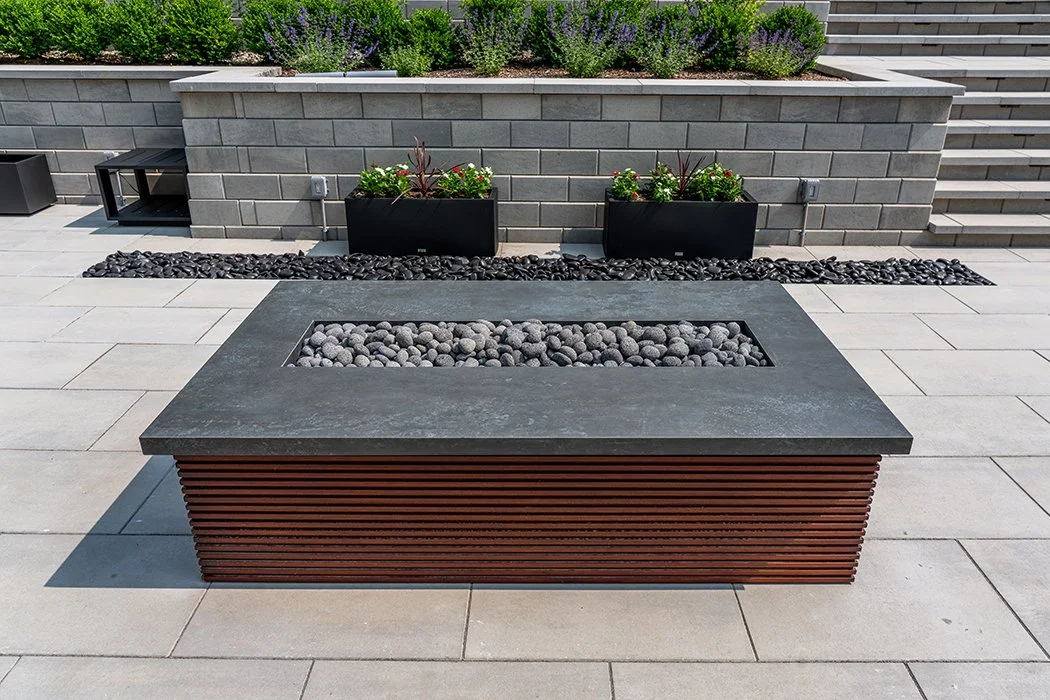 vista fire pit stone plants patio pavers