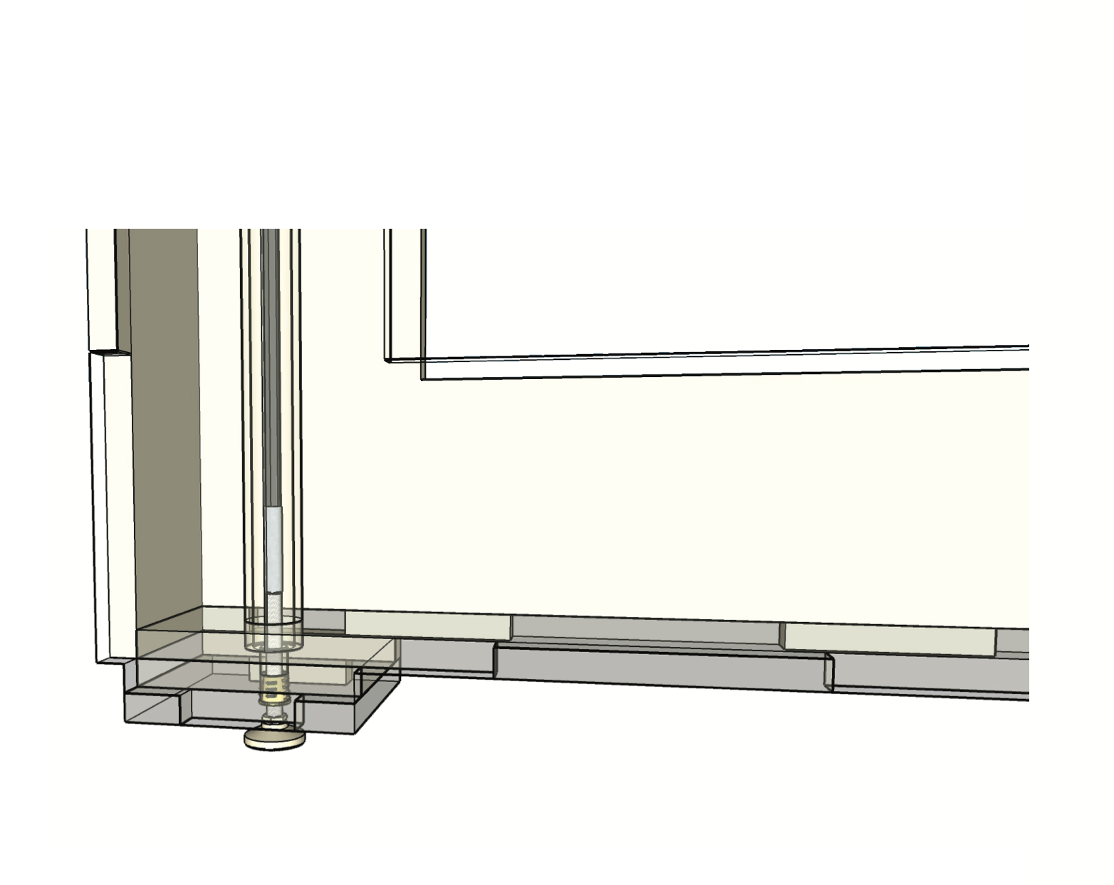 A technical drawing or digital rendering of a mechanical or structural component, featuring vertical and horizontal lines, with some shaded or metallic details at the bottom left corner.