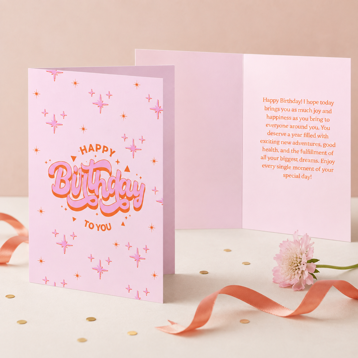 Pink & Orange Retro Birthday Card