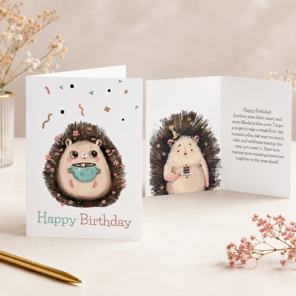 Hedgehog Happy Birthday Folded Card