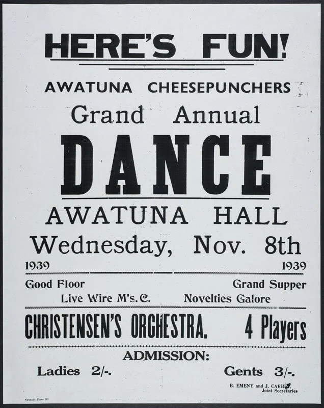 Awatuna Cheesepunchers Dance poster - 8 November 1939.jpg