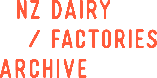Text that reads 'NZ Dairy / Factories Archive' in red letters on a black background.