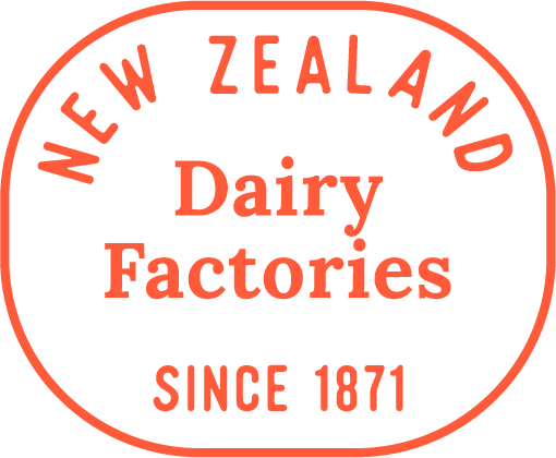 Logo for New Zealand Dairy Factories, established in 1871, in a circular design with red text on a black background.
