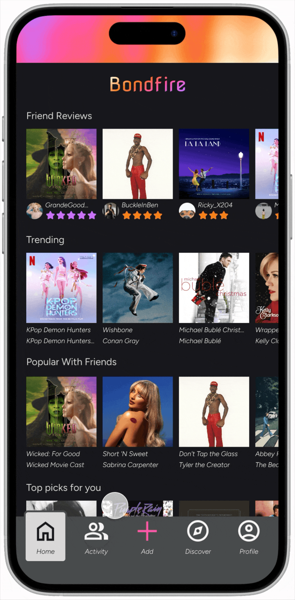 Gif showing the adding friend functionality.