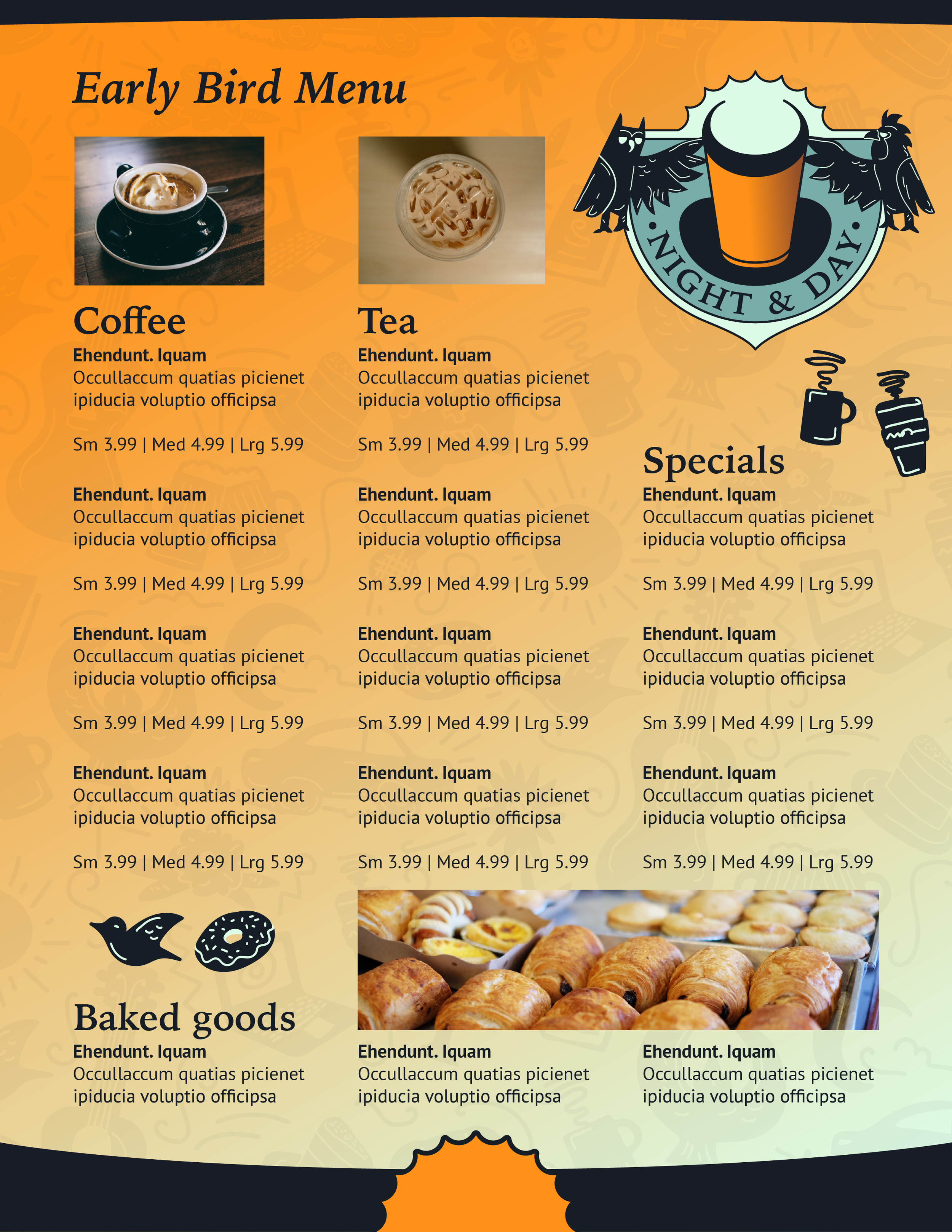 Early Bird Menu Design
