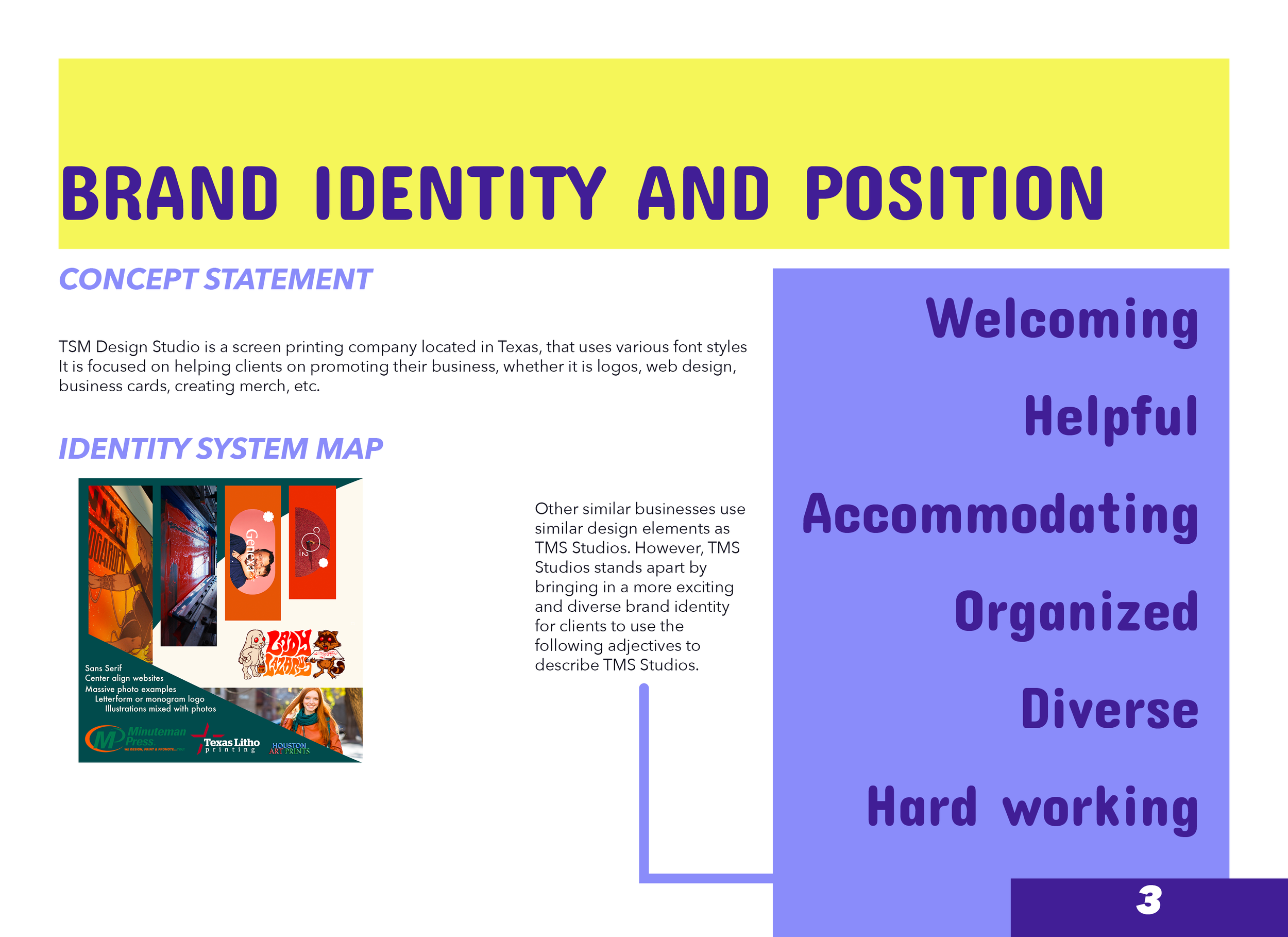 Brand identity and position page.