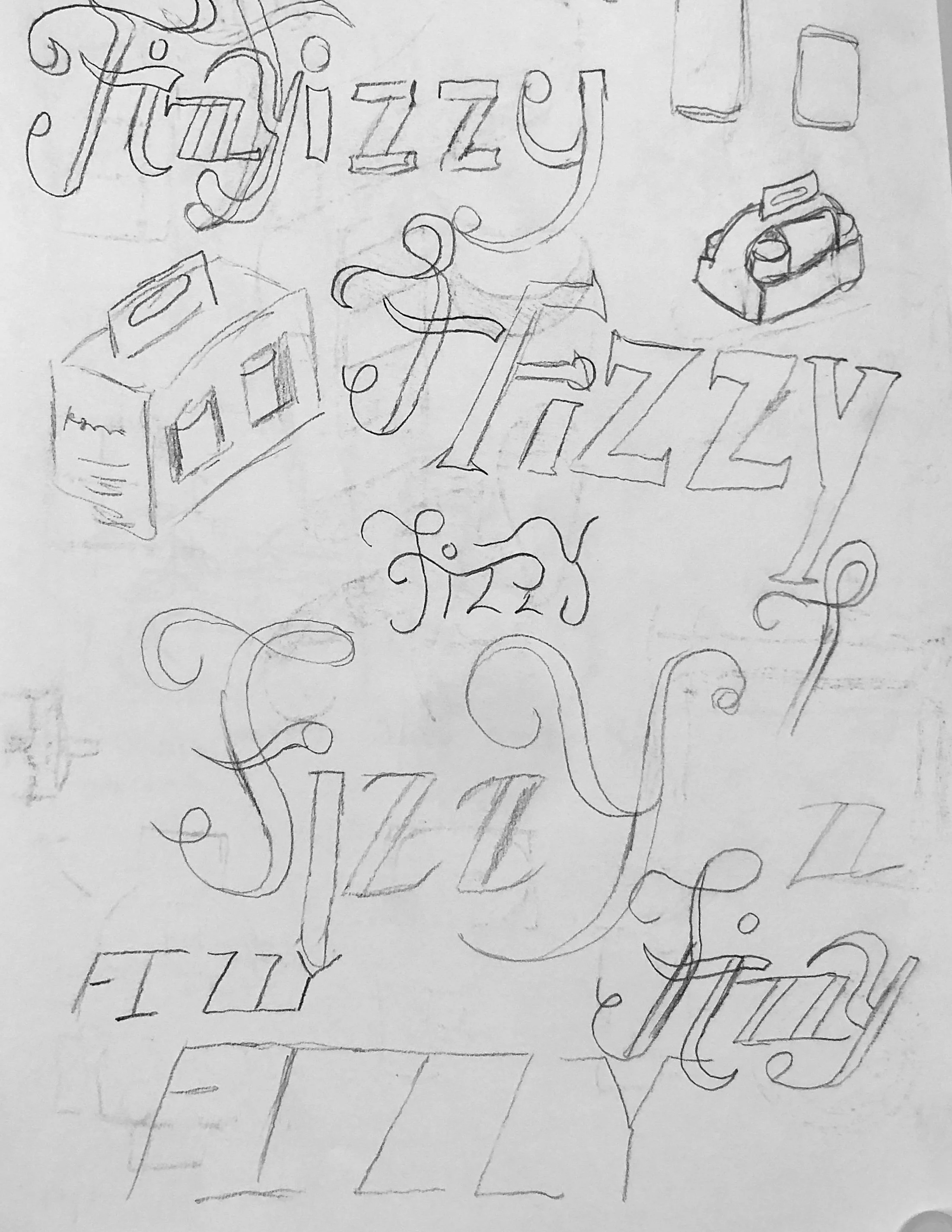 Sketches of initial logos for Fizzy.