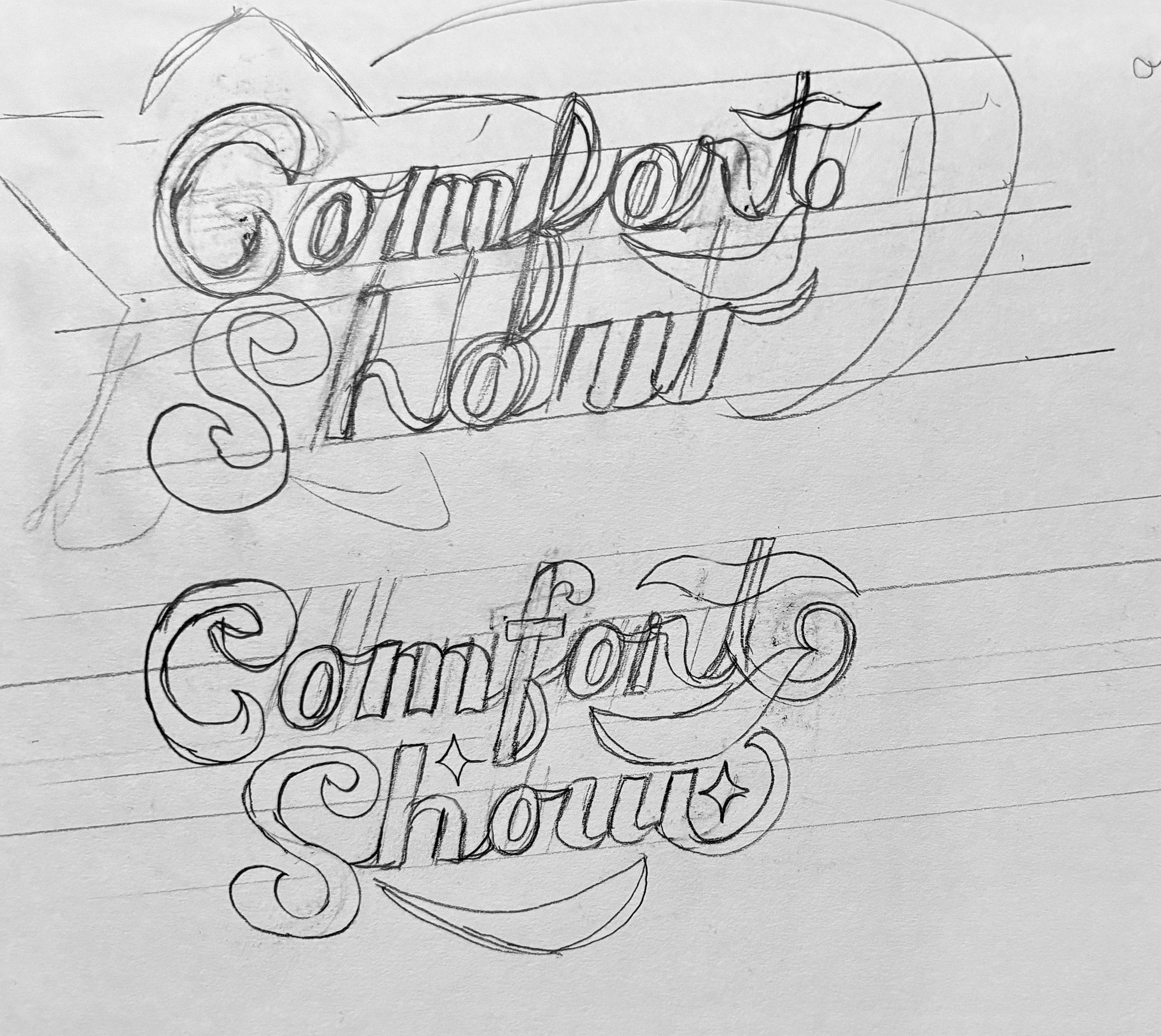 The Comfort Show logo sketches.