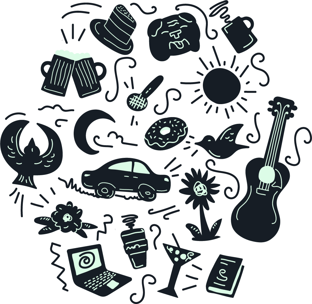 Illustrative pattern with different everyday items