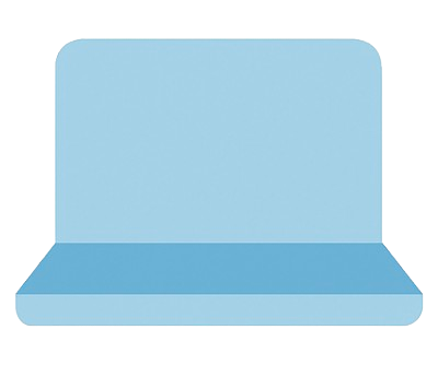 Drawing of a light blue, open laptop with a blank screen