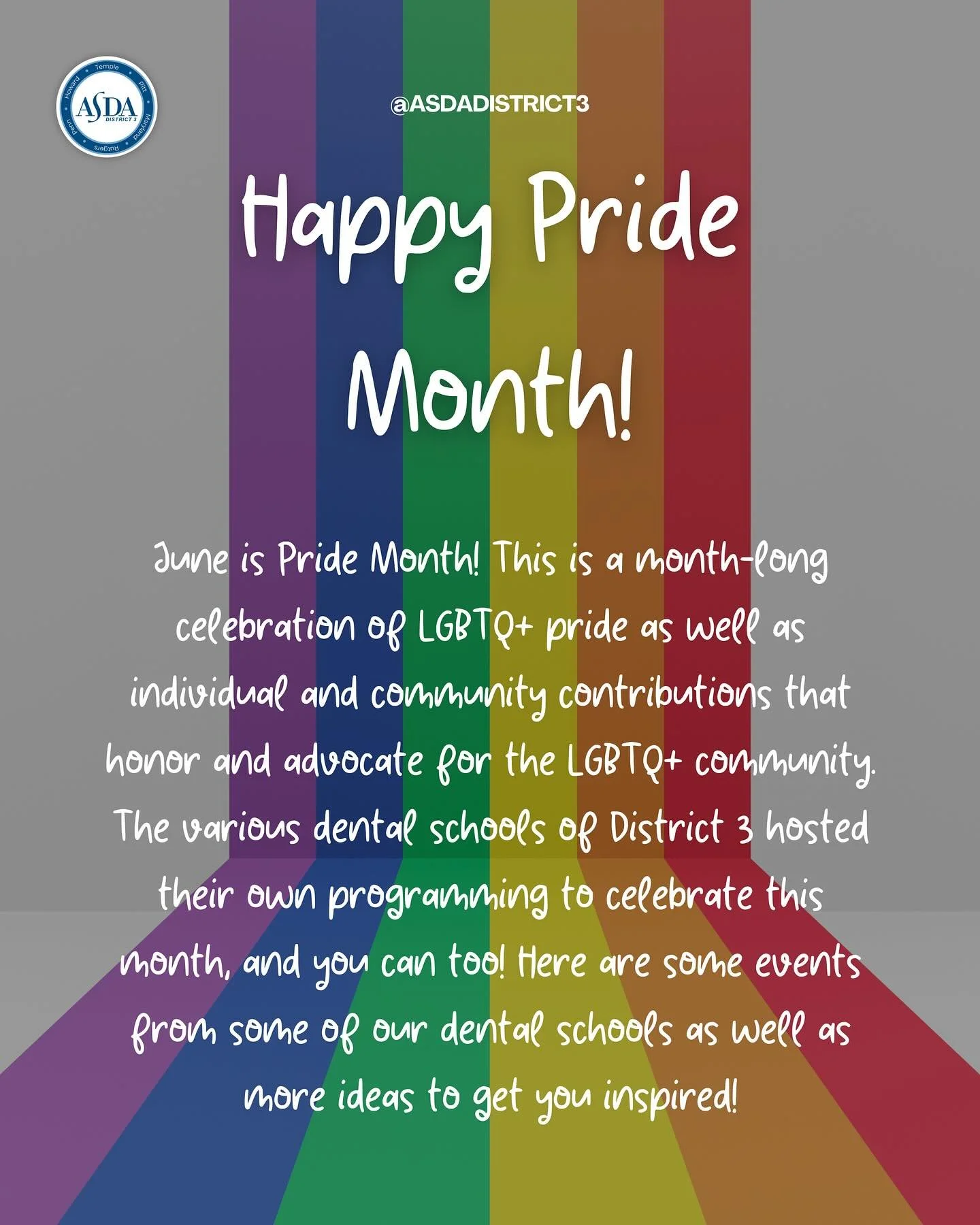 Happy Pride Month! Swipe to the end to get some ideas for future Pride events. 

#pridemonth #asda #studentdentists #dentistry #teeth