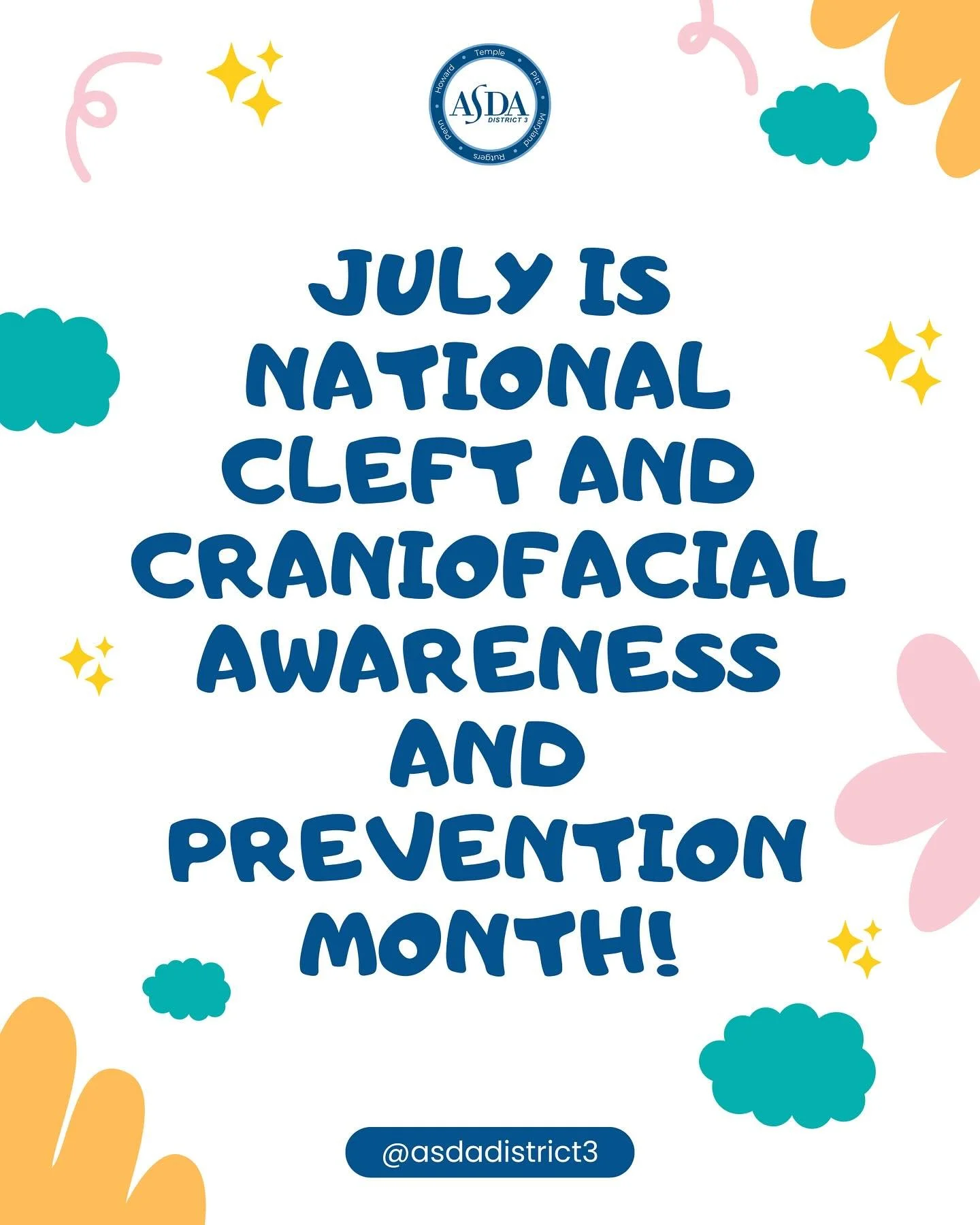 This month is National Cleft and Craniofacial Awareness and Prevention Month! Swipe through to learn more about CFAs, how they can be prevented, and how they can be treated. 

#dentalstudents #cleftlipandpalateawareness #dentistry #leadership