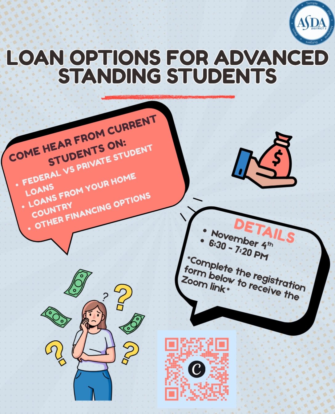Come join us and hear current dental students discuss all things finance. From student loans to loans from your home country, this is a great opportunity to learn about different financing pathways and ask questions about their experiences navigating