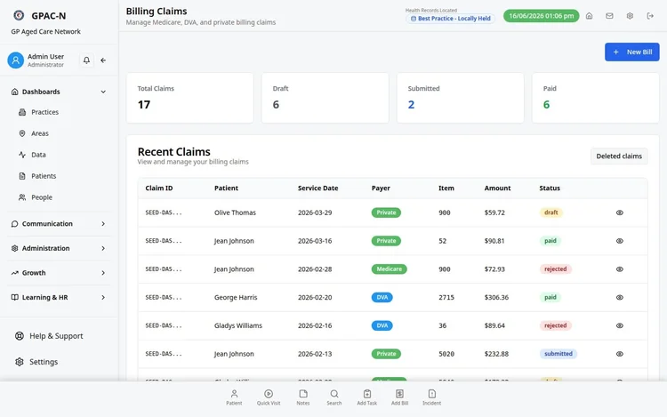 GPAC-N billing claims screen