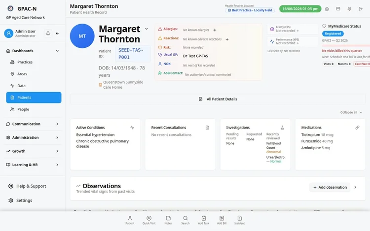 GPAC-N patient management screen