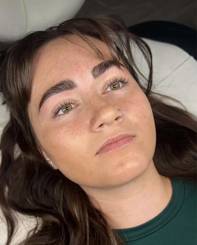 Korean Lash Lift and brow lamination, mapping, wax, stain, on a Skinfinite Glow client.