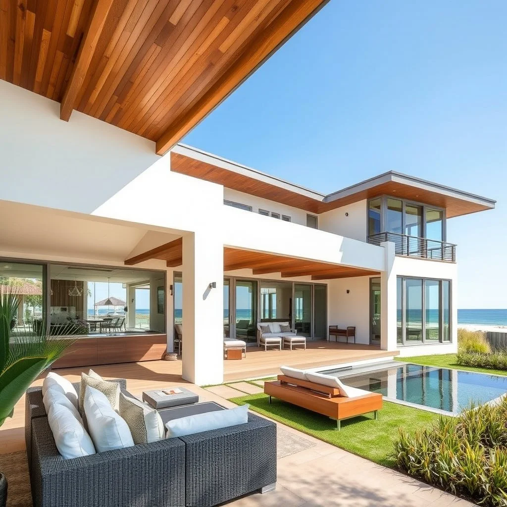 Modern coastal residence, stucco and timber facade, breezy open layout, designed for the Gulf Coast climate, resilient yet refined”.jpg
