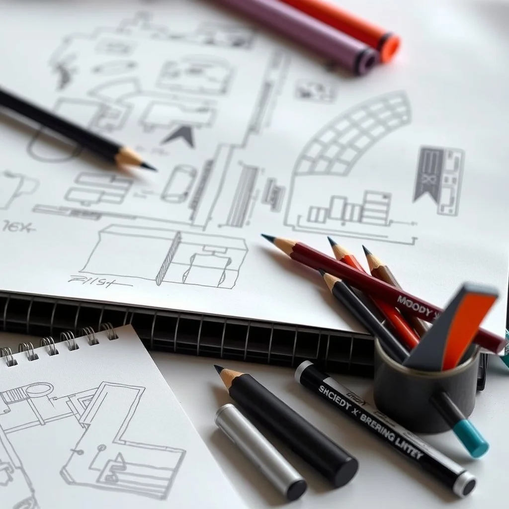 sketch of design plans pencils markers notepad moody office decor .jpg
