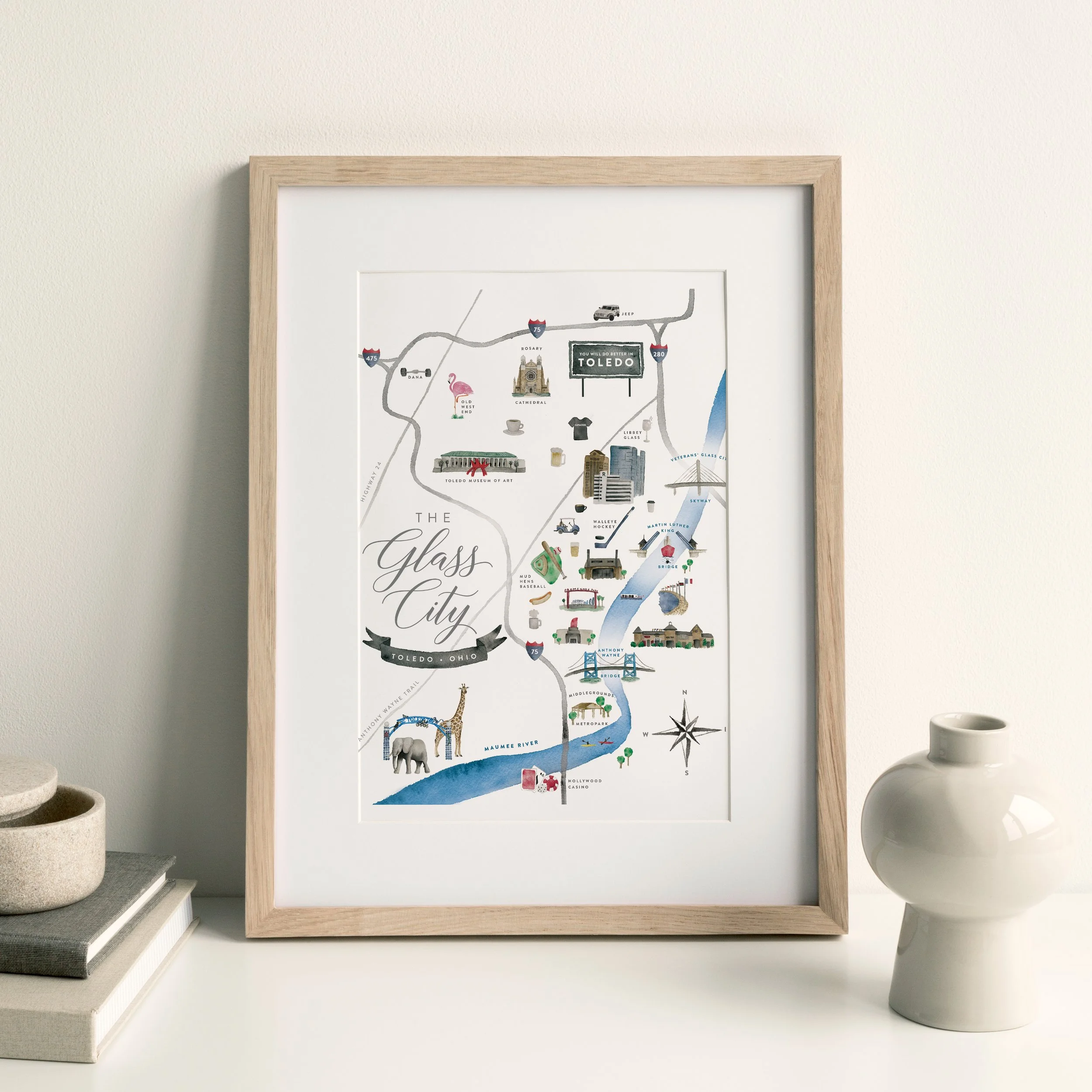 Watercolor Toledo Map Art Print