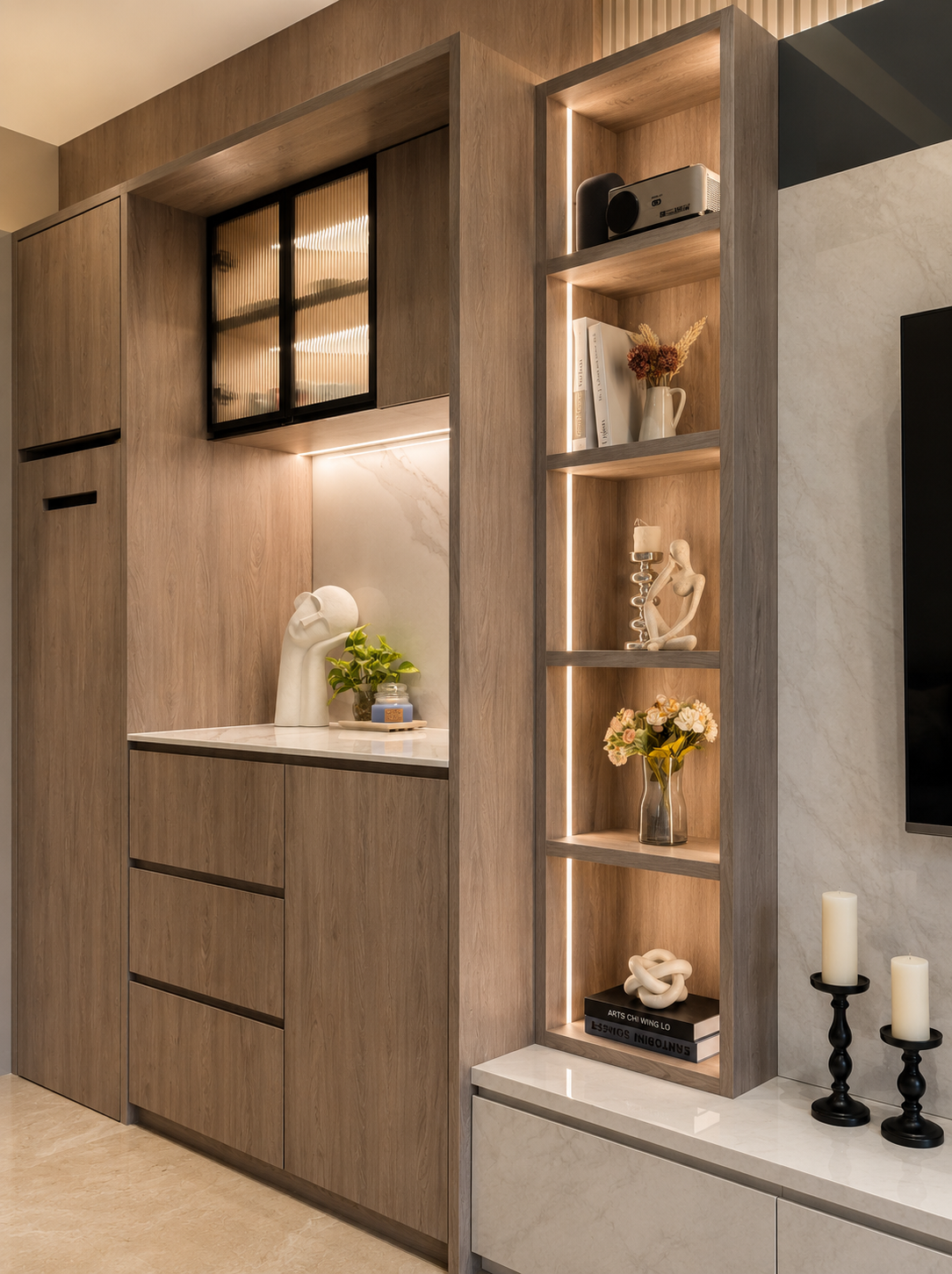 A warm contemporary home designed with rich wood tones, soft lighting, and elegant finishes to create a timeless and inviting atmosphere.