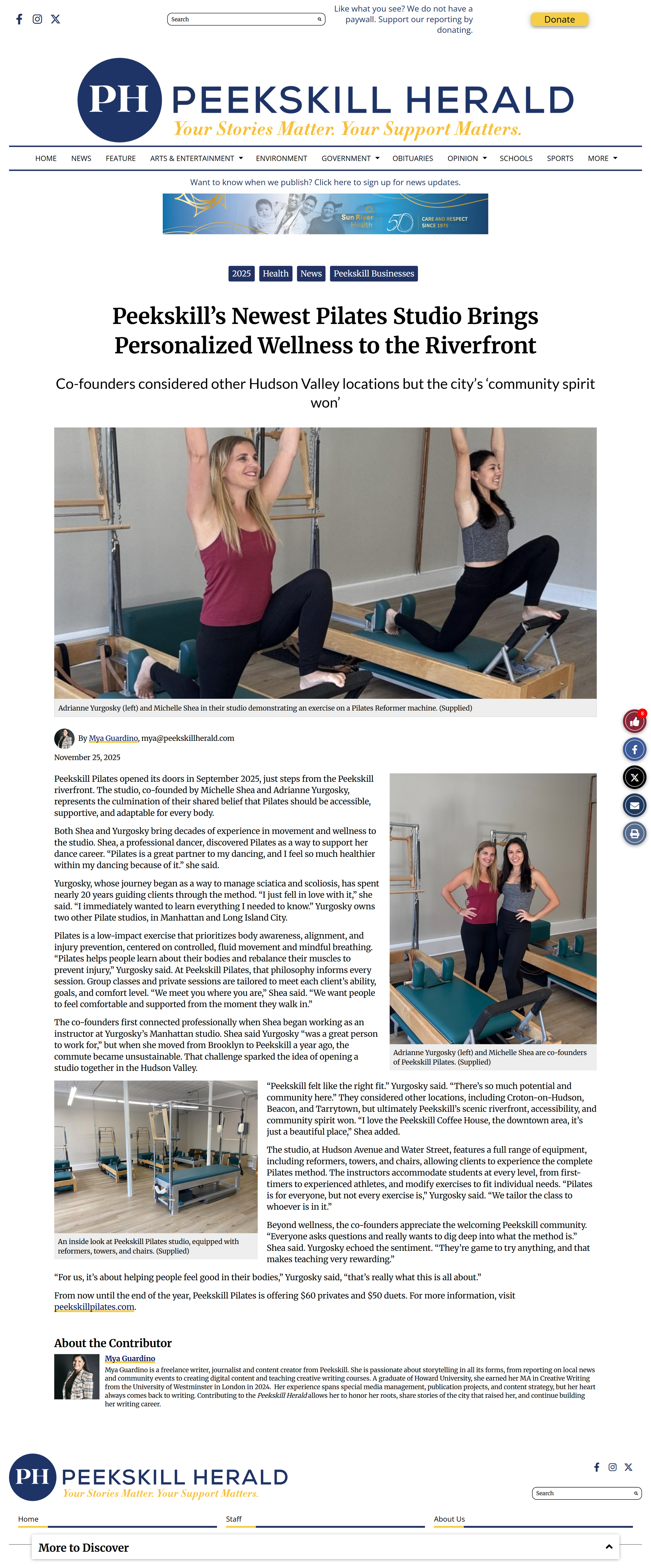 Peekskill Pilates featured in Peekskill Herald