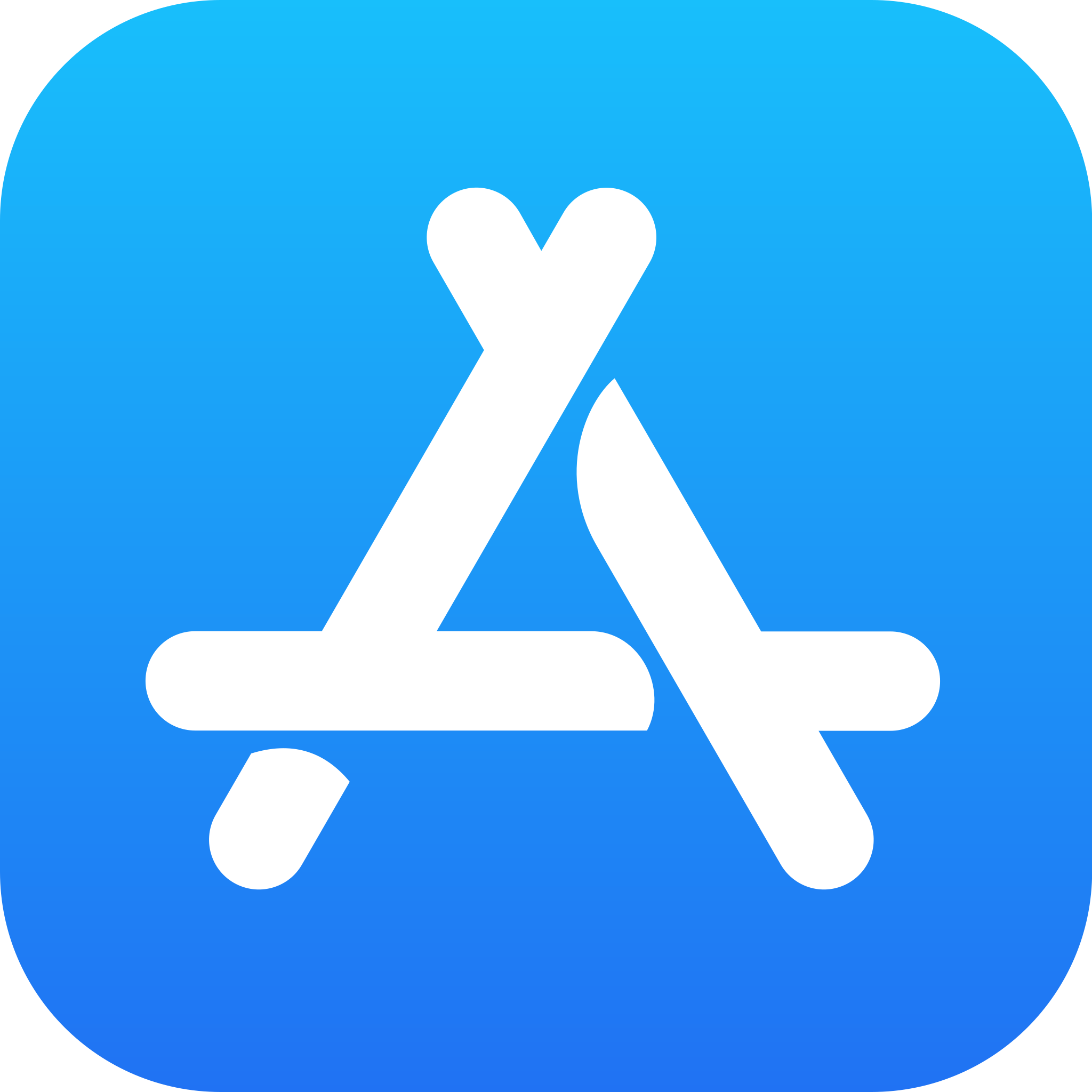 App Store icon with a white stylized letter 'A' made of a paintbrush, a ruler, and a pencil on a blue background.