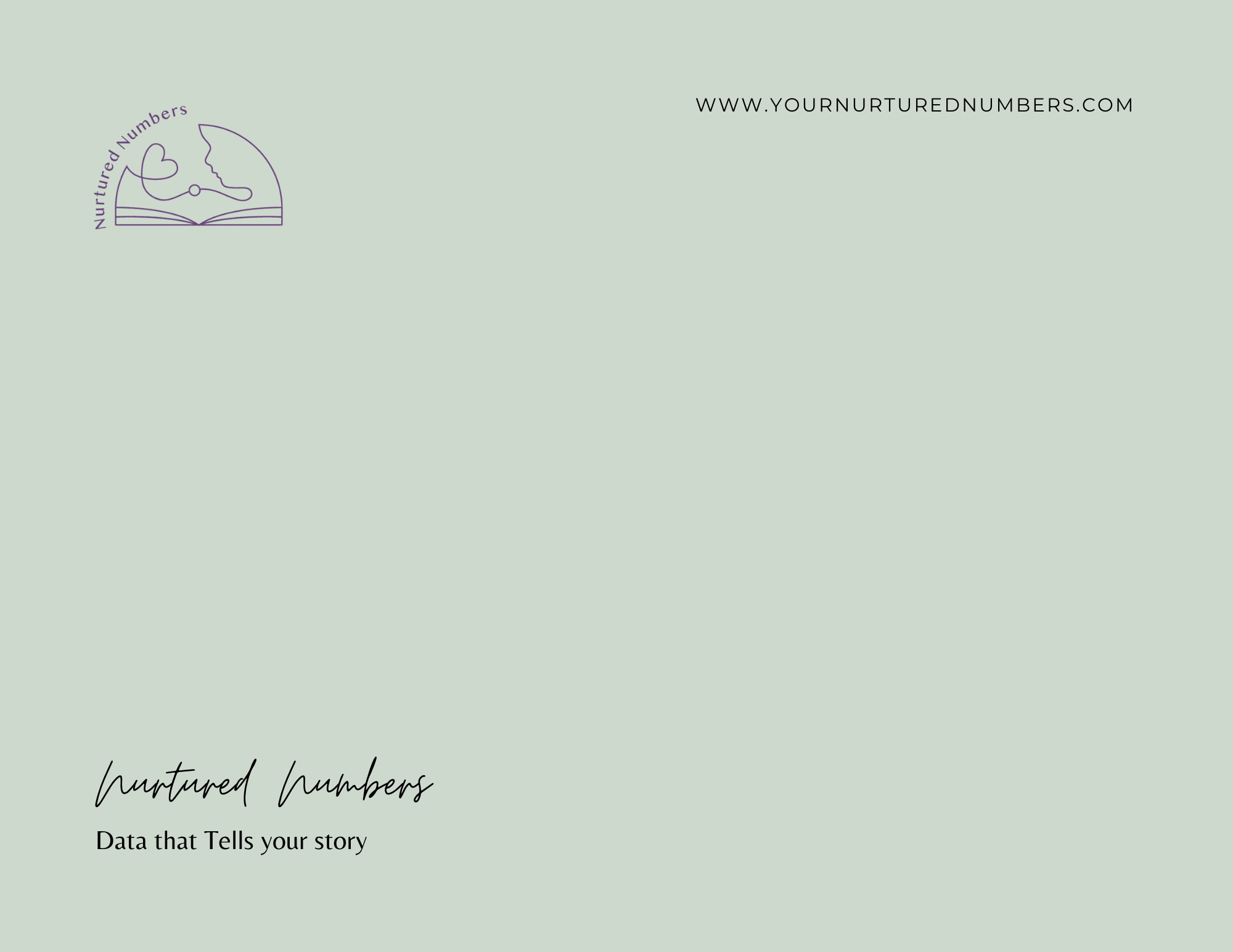 A promotional or informational graphic for Nurtured Numbers, featuring a logo of a heart connected to a map of the world. The background is light green, with text including the website www.yournurturednumbers.com and the slogan "Data that Tells your