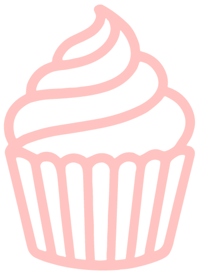 Pink outline illustration of a cupcake with frosting on top.
