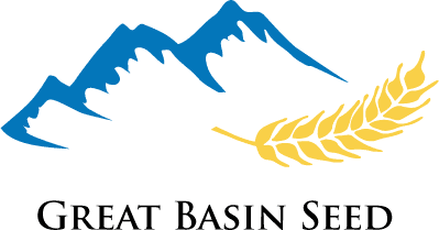 Illustration of blue mountain peaks with a golden wheat stalk below, and the text 'Great Basin Seed' underneath.