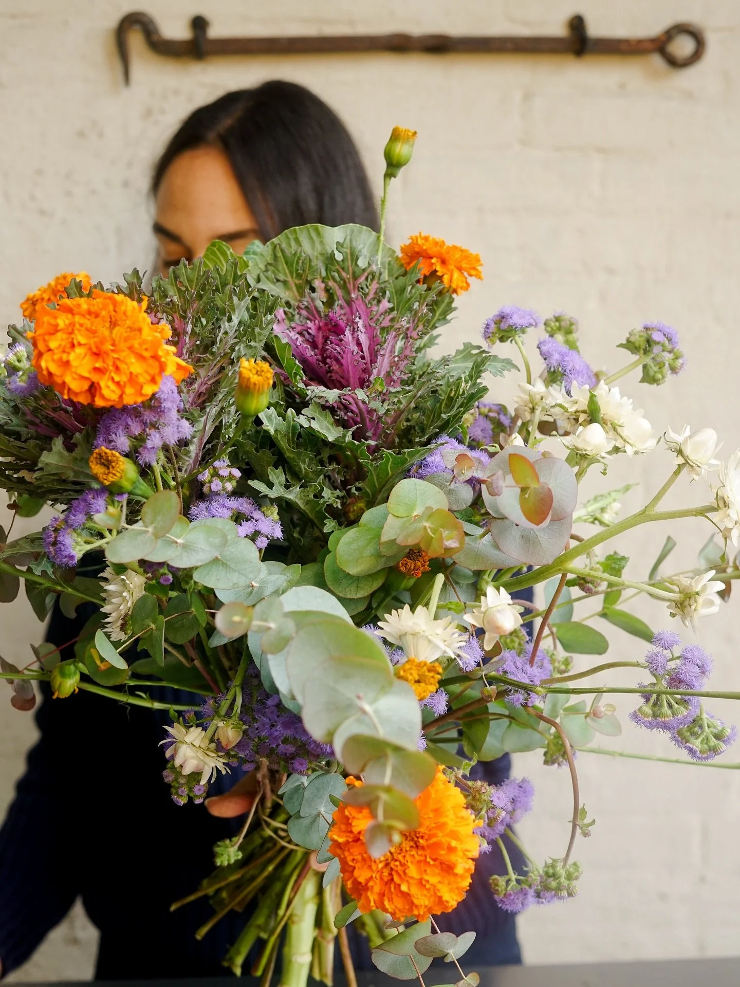 If you won&rsquo;t eat them, then put them in water and admire. 

A very fun bouquet featuring kale, cabbage, marigold, eucalyptus, floss flowers, strawflower.