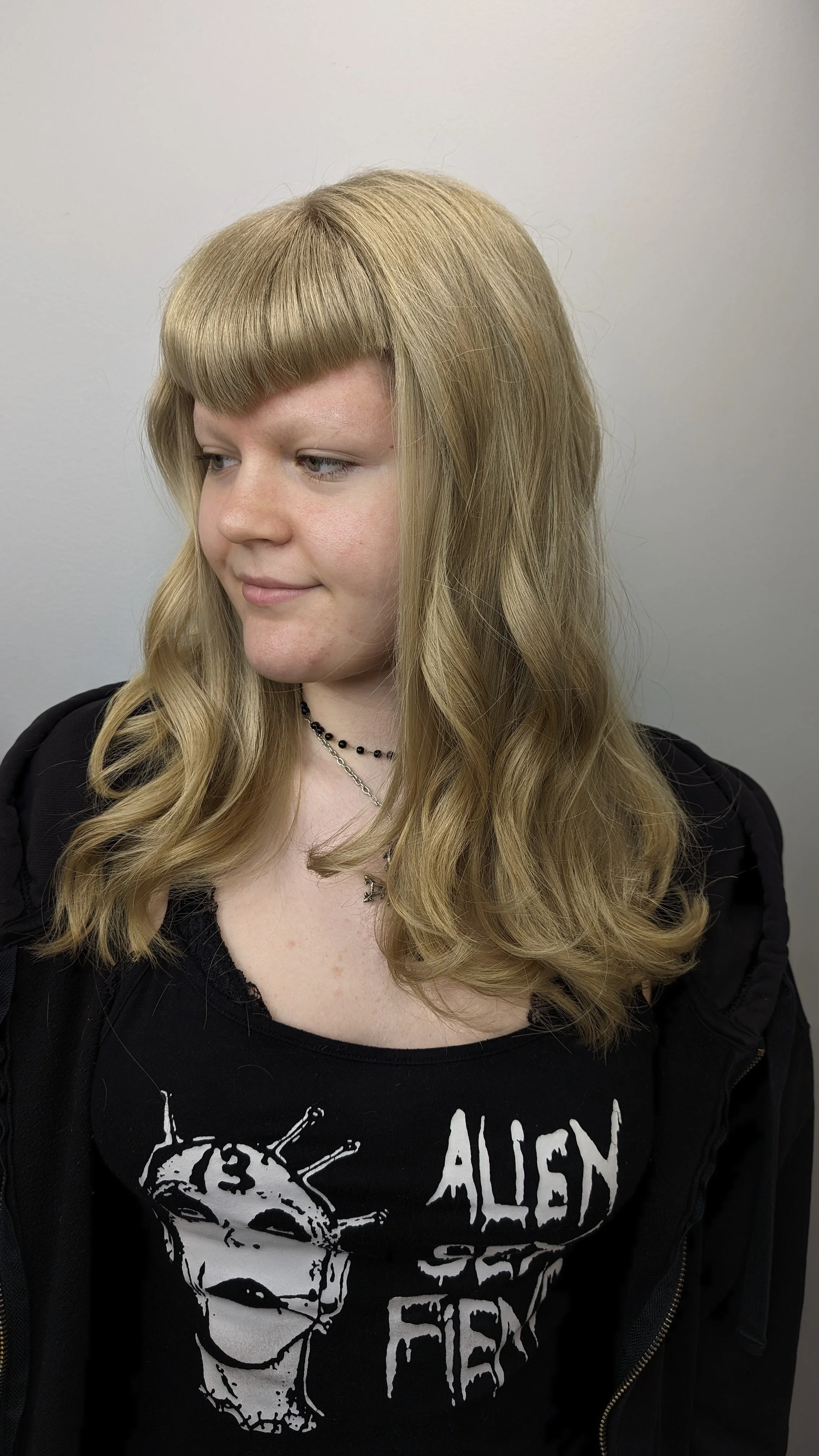 woman with long warm honey blonde hair