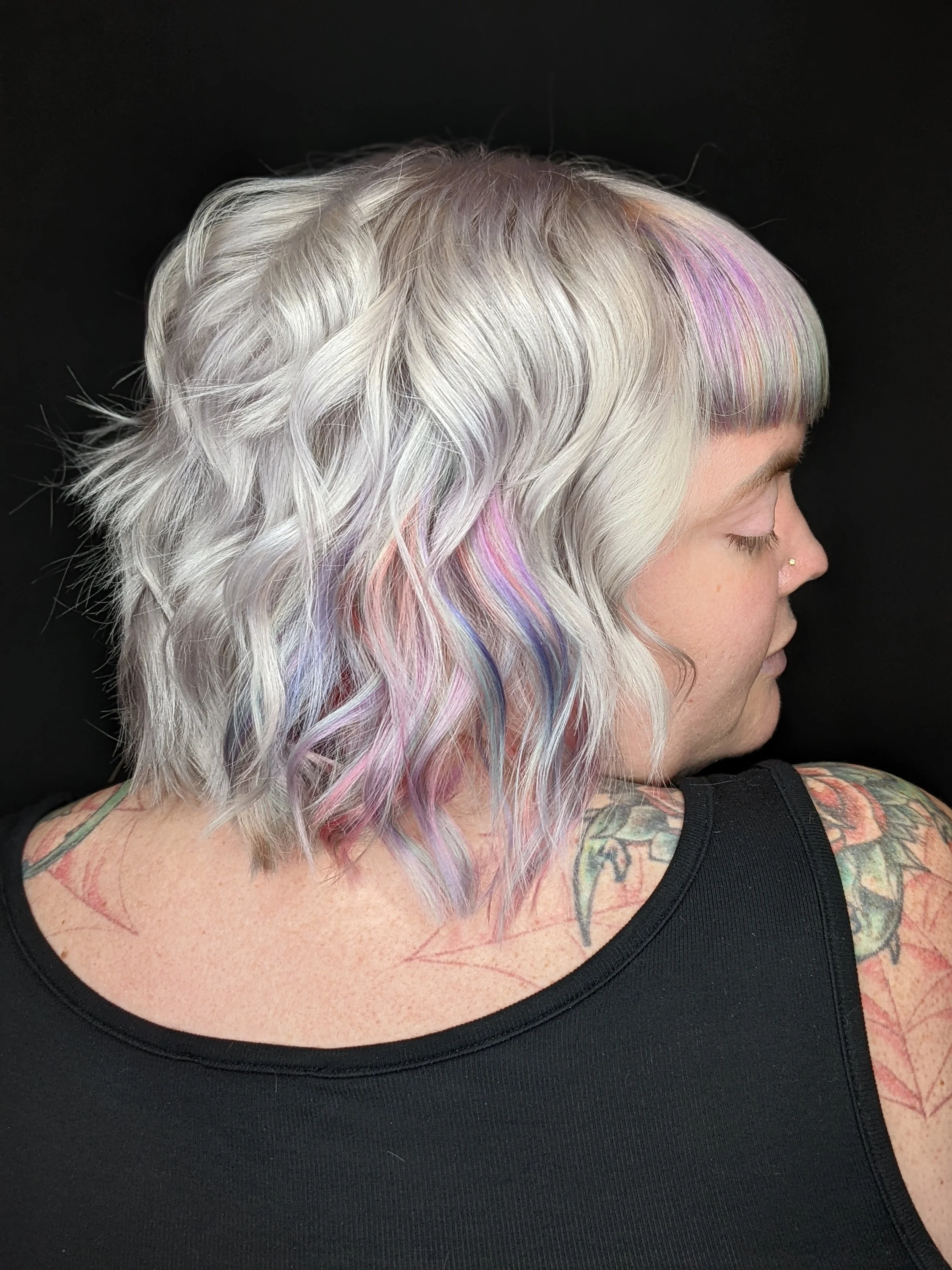 short icy blonde hair with peekaboo color
