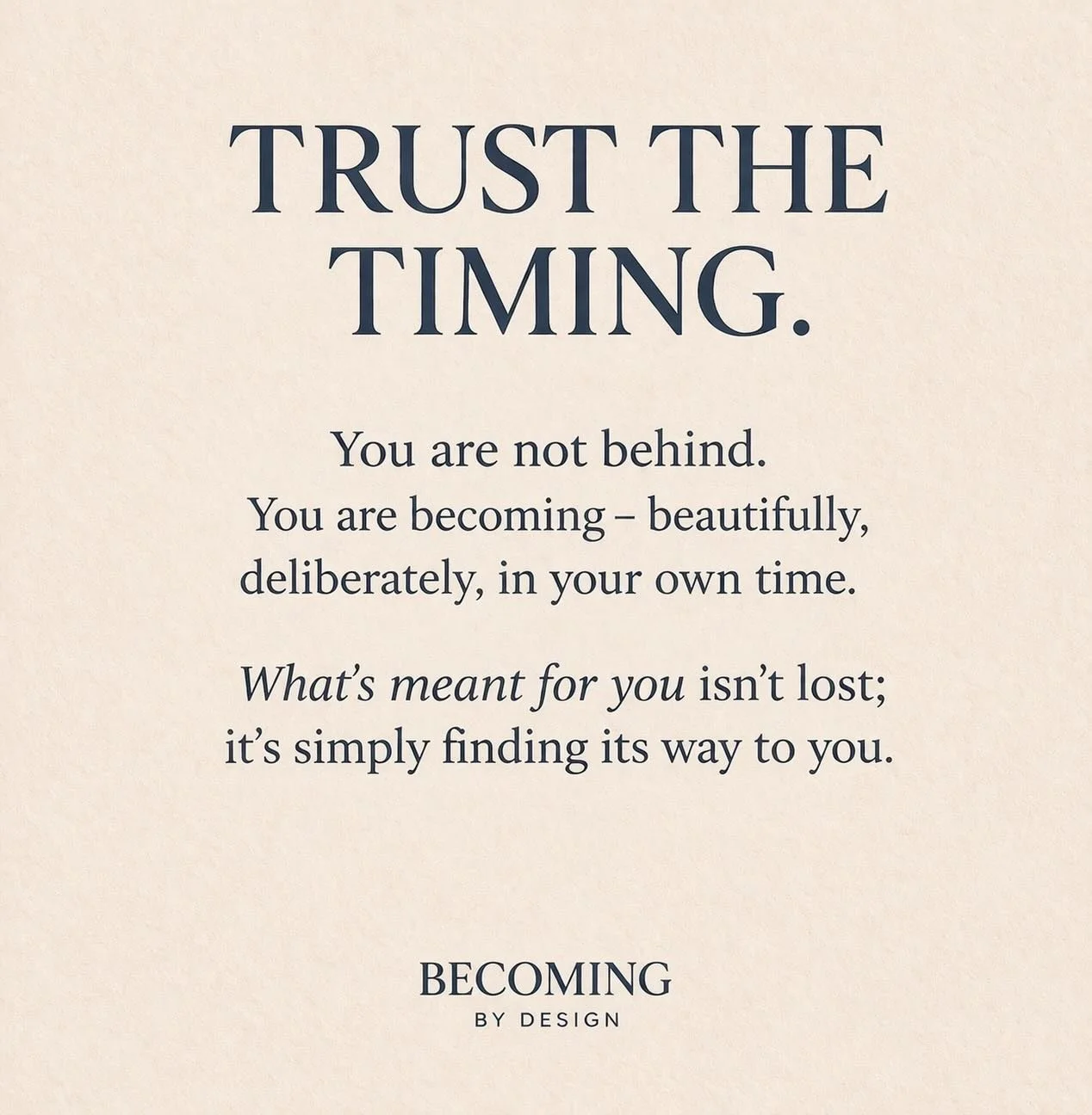 Trust the timing.🌿

Not everything that feels slow is wrong.
Not everything that feels delayed is lost.

Some things are unfolding in ways you can&rsquo;t yet see &mdash; shaping you, preparing you, aligning you.

You are not behind.
You are becomin
