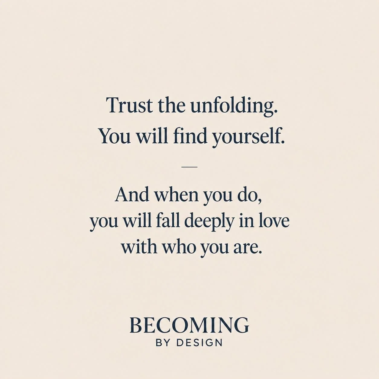 Some things don&rsquo;t make sense right away.

They unfold.

Slowly. Quietly. In their own timing.

And somewhere in that process,
you find yourself again.

Not by forcing it&mdash;
but by allowing it.

#BecomingByDesign #TrustTheProcess #SelfDiscov