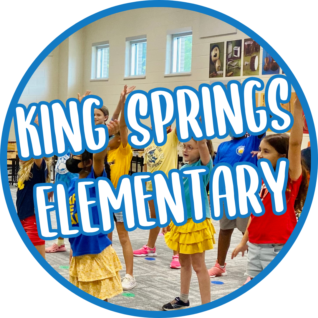 Children raising their hands during an indoor activity at King Springs Elementary School.