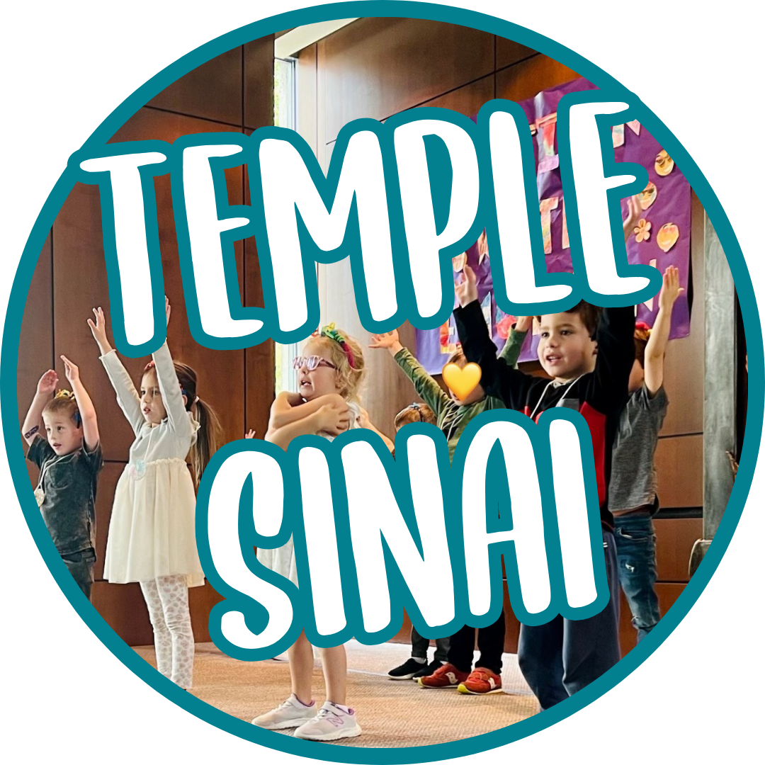 Children participating in a temple dance activity during a temple final event with colorful decorations and a wooden wall background.