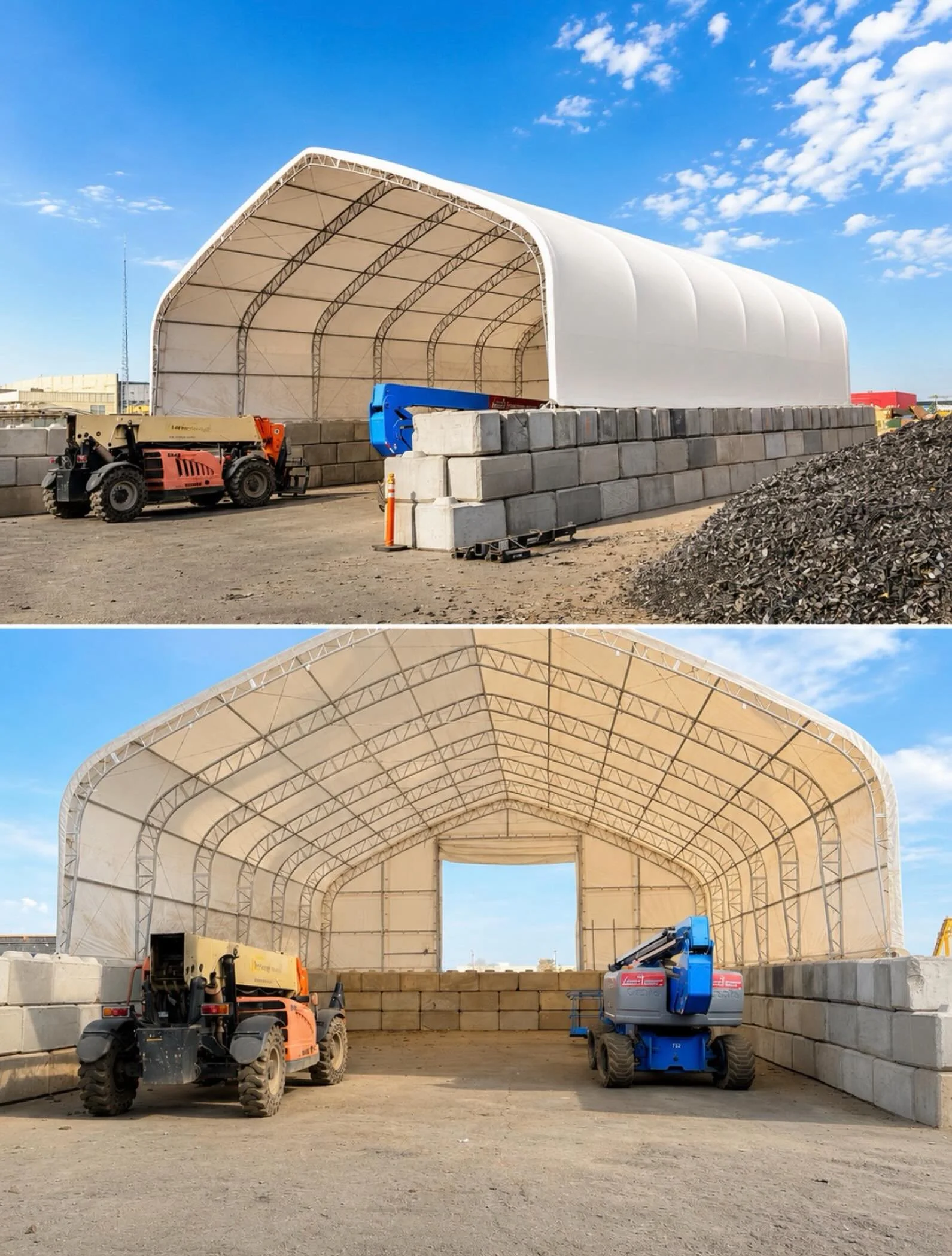 Another fabric structure installation completed in Edmonton, Alberta.

This project featured a cost-effective structure solution installed on concrete block retaining walls to maximize storage capacity while keeping the project budget-conscious.

Our