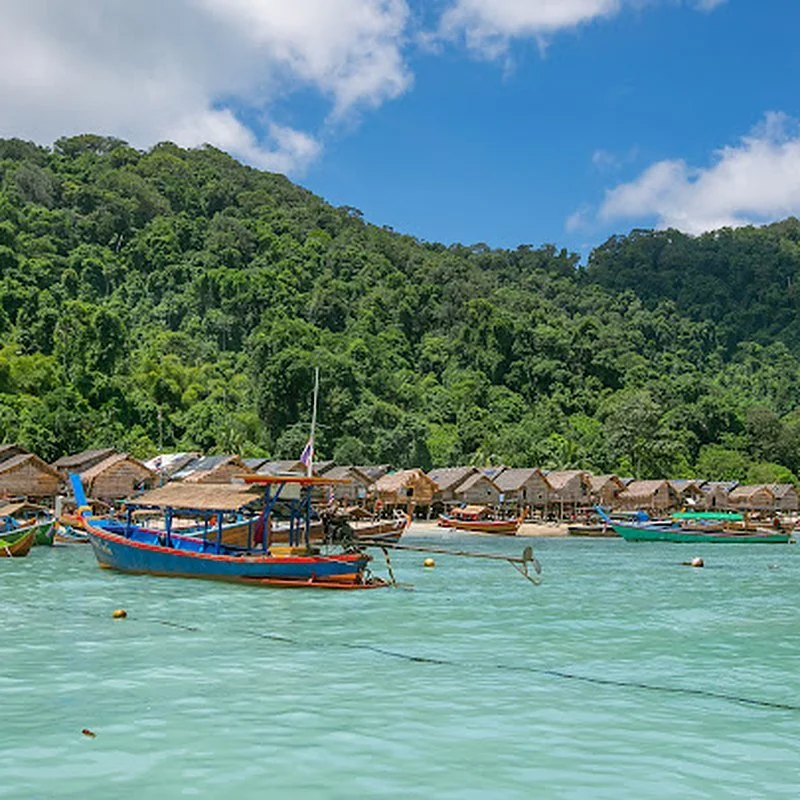 Moken village and longtail boats on Surin Island Thailand