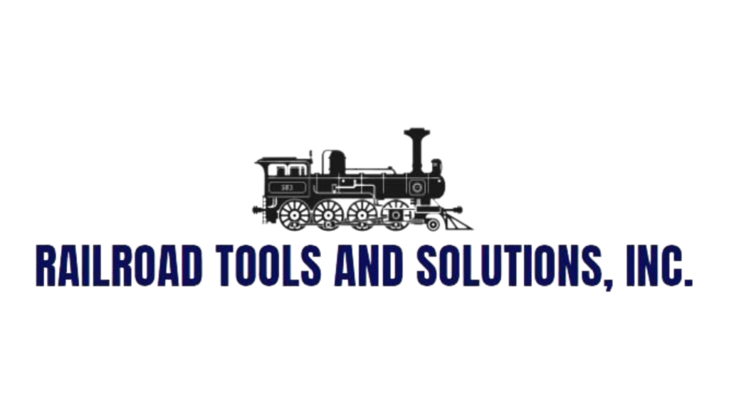 Logo of Railroad Tools and Solutions Inc. featuring a detailed black locomotive engine illustration and a light gray background with dark blue text.