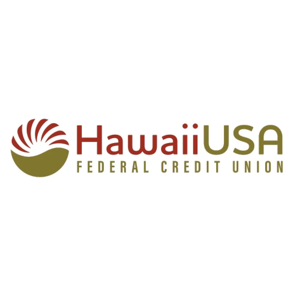 Logo of Hawaii USA Federal Credit Union with a stylized sun and wave symbol.