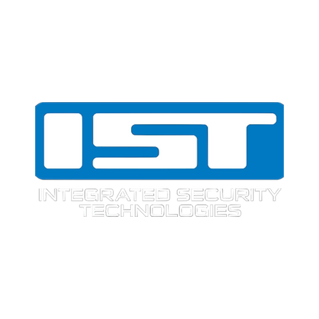 Logo for IST with the words 'Integrated Security Technologies' below in white, on a plain white background.