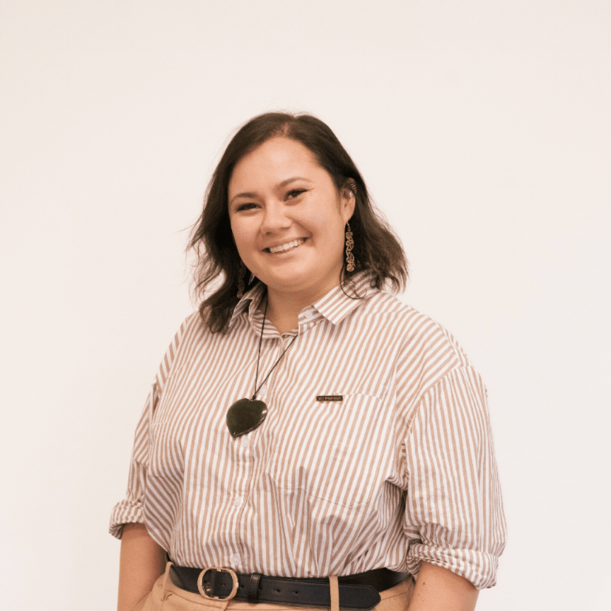 GIF of Aroha Gell. It transitions from a photo of her smiling, a photo of her pulling a peace and pout look, and a cheeky photo with a modified peace sign