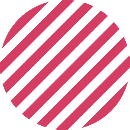 A black circle with pink diagonal stripes.