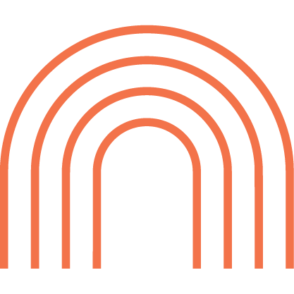 Simple illustration of a rainbow with four arches in orange with a black background.