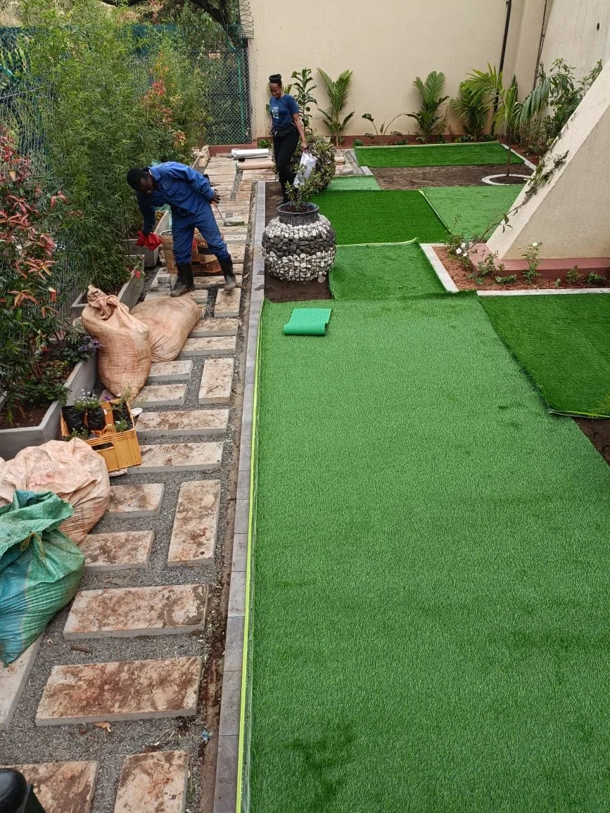 terrace garden with artificial turf grass