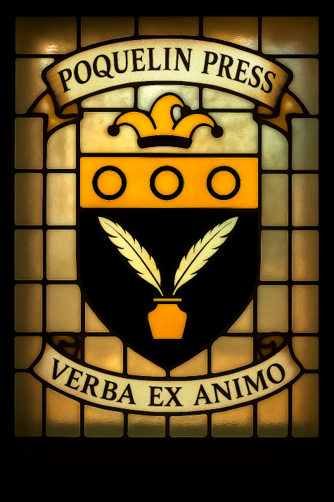 Poquelin Press stained-glass publisher logo.
