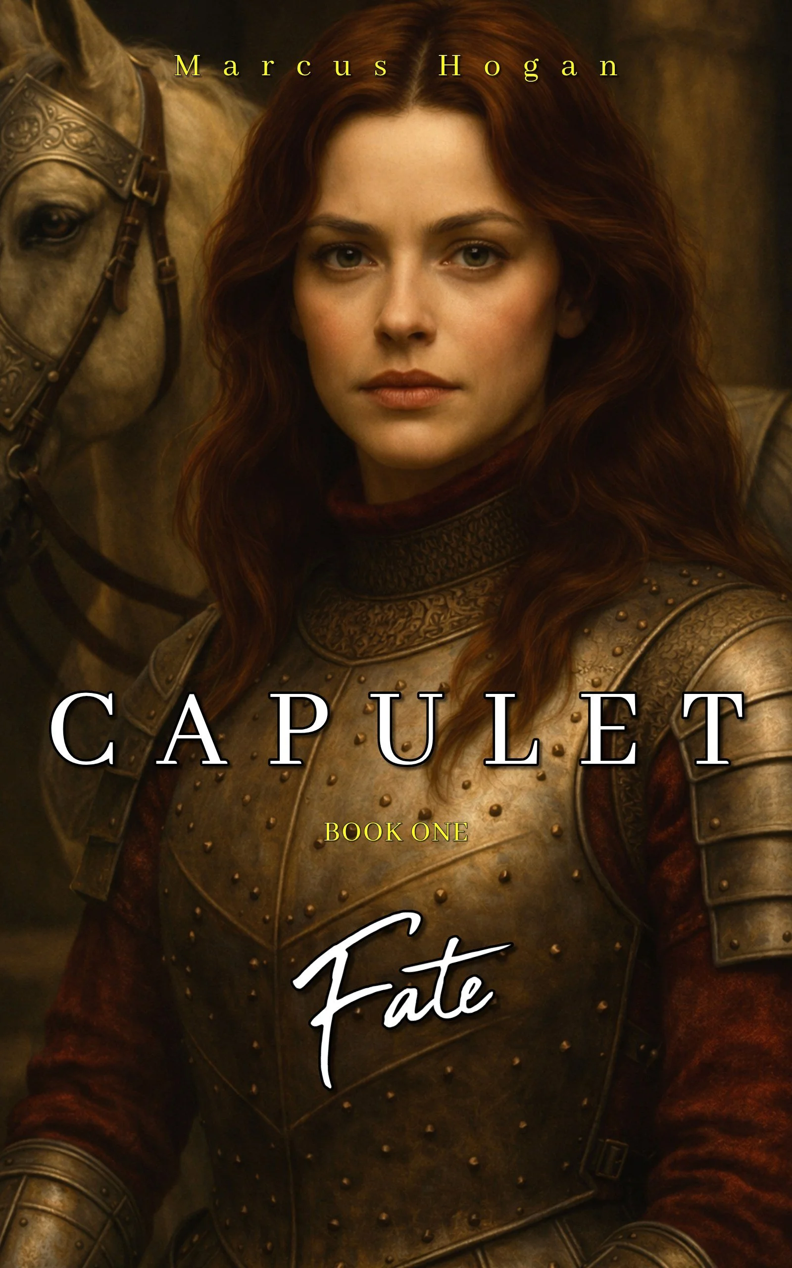 CAPULET Book 1 – Fate front cover featuring Eloise du Marche in armour during the English encirclement of Carentan.
