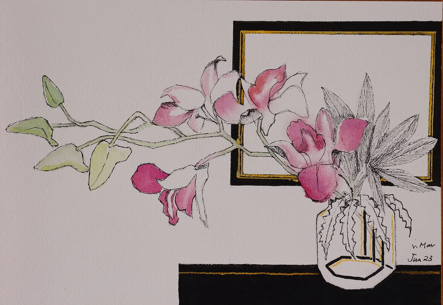 Stretch with Vase 伸2
Mixed Media on Paper, 26 x 18cm, 2023