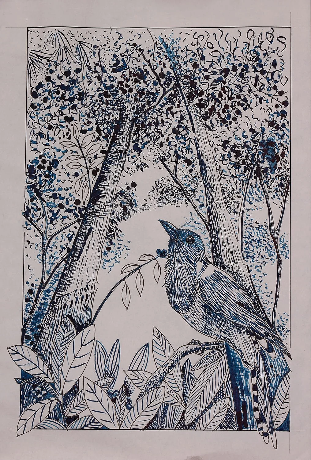 Bird in Forest 林中鳥
Ink and Dip Pen on Paper, 21 x 30cm, 2023