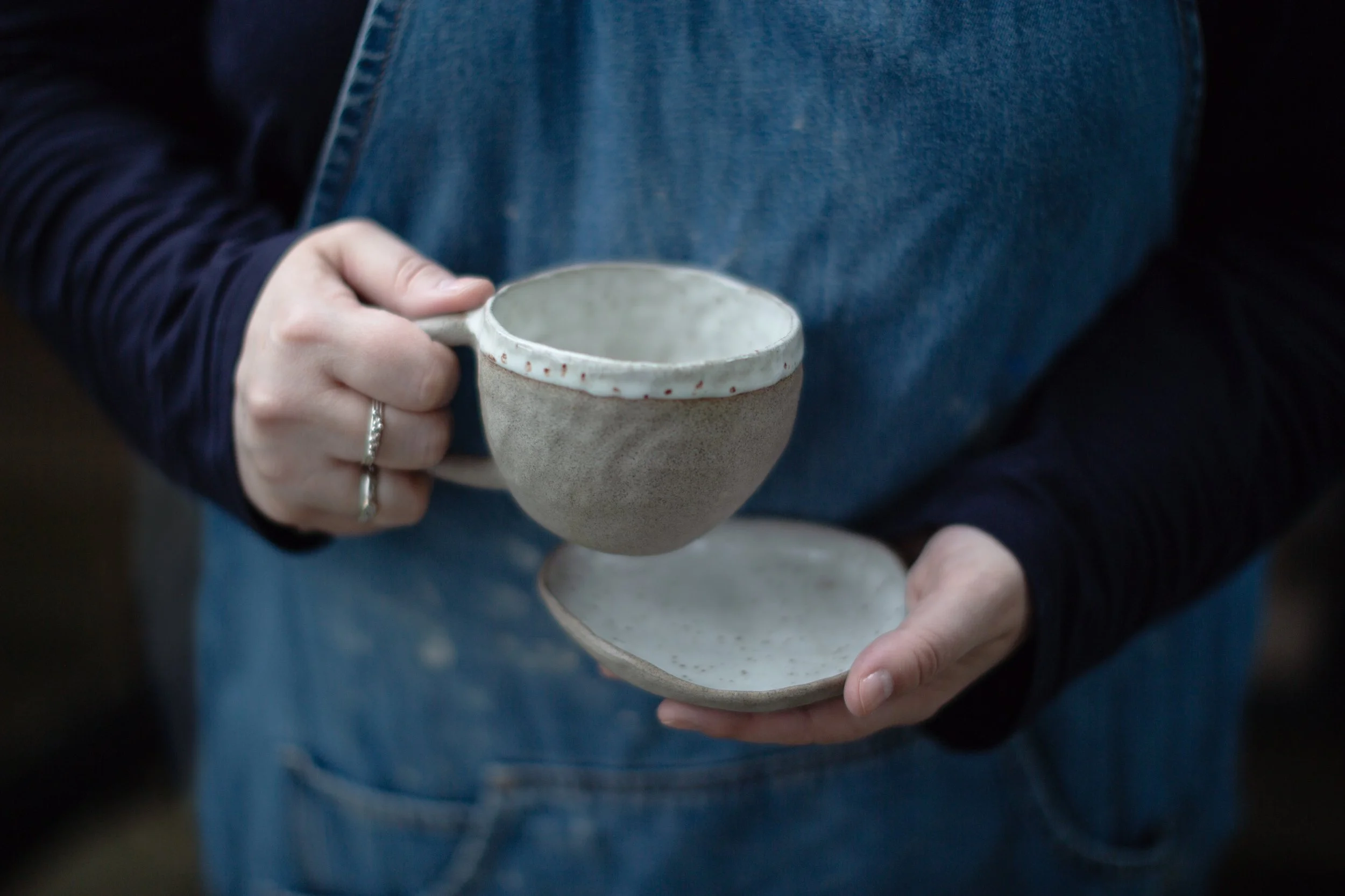 Hand-Shaped Tea Cup and Saucer